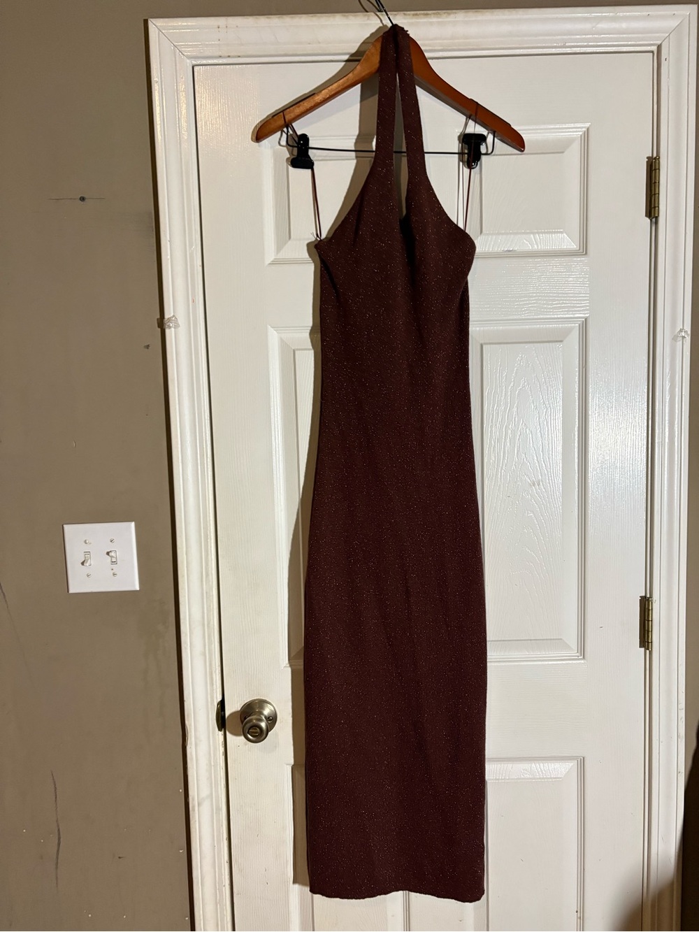 Sleeveless Halter Midi Dress in Deep Brown